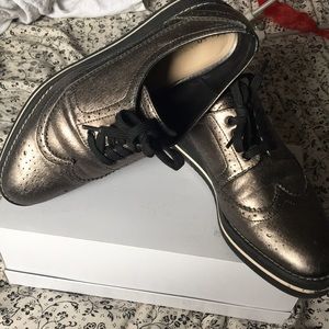 Metallic Lace Up Platform Oxford Wedges